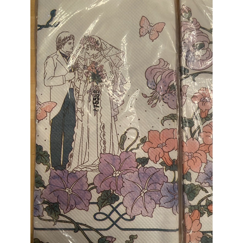 Vintage Wedding Paper Table Cover Cloth Lot Of 2 NEW Old Stock Carlton Floral